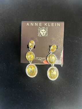 Anne Klein Faceted Yellow Crystal Triple-Drop Earrings with Clear Halo
